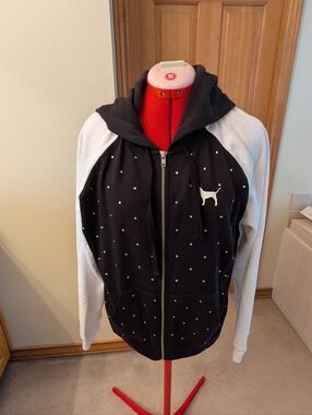 PINK Victoria's Secret Black Jacket with White Dog Silhouette and Polka Dots